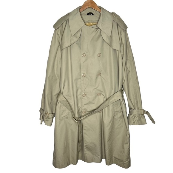 Spiegel khaki double breasted belted trench coat removable liner Sz 48 - Picture 1 of 9
